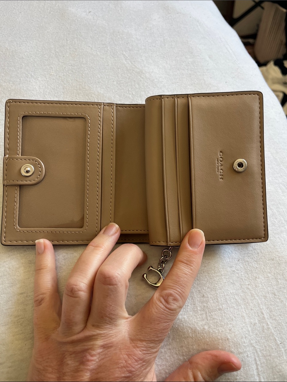 Coach Floral Appliqué Leather Wallet - Cream with Gold Accents - Picture 3 of 9